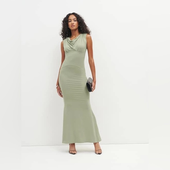 Reformation Seona Jersey Knit in Sage Green Backless Dress size Medium - Picture 5 of 9